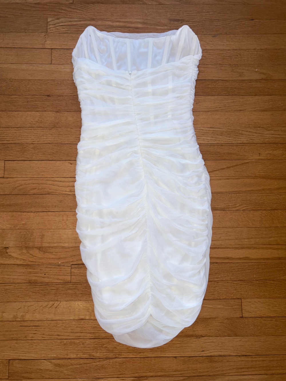 White Ruched Strapless Mini Dress - Picture 3 of 5